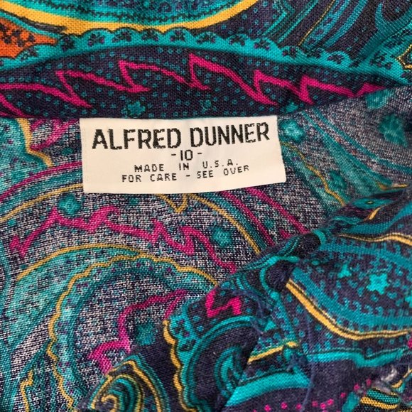 Vintage Alfred Dunner Polo Shirt M Blue Paisley Elastic Buttons Short Sleeves - Picture 6 of 6